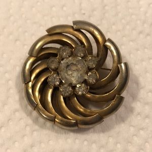 Vintage Brookraft goldtone swirl rhinestone pin
